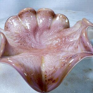 Vtg Murano Genuine Venetian Glass Cased Sommerso Silver Bullicante Aventurine 6"